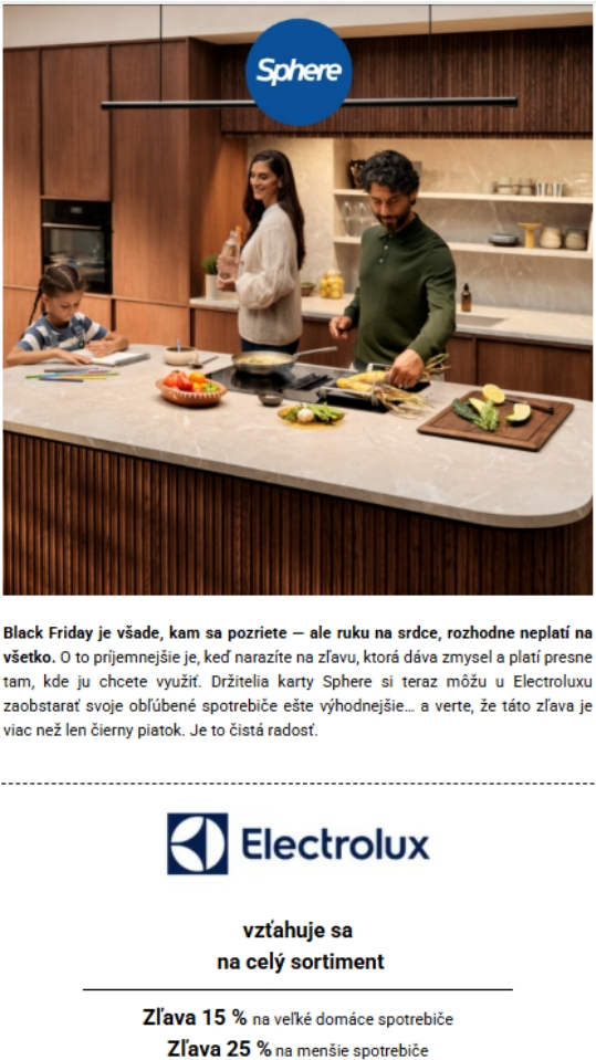 Získajte exkluzívnu zľavu až 25 % na Electrolux.sk so Sphere!