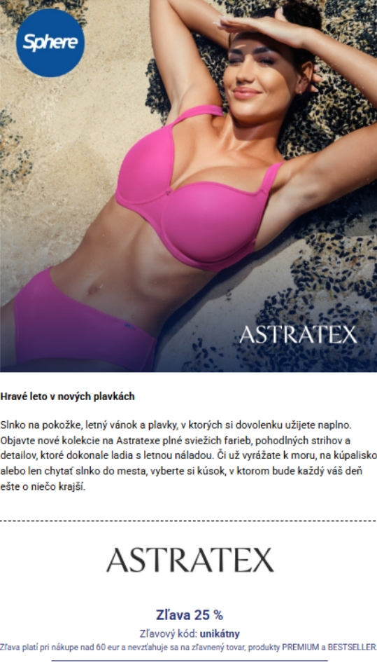 Získajte exkluzívnu zľavu 25 % na Astratex.sk so Sphere!